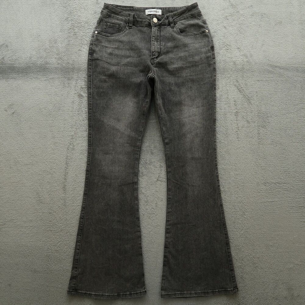 VIPONES Jeans Women's Size 8 Gray Mid-Rise Flare Denim Pants 31" Inseam Stretch